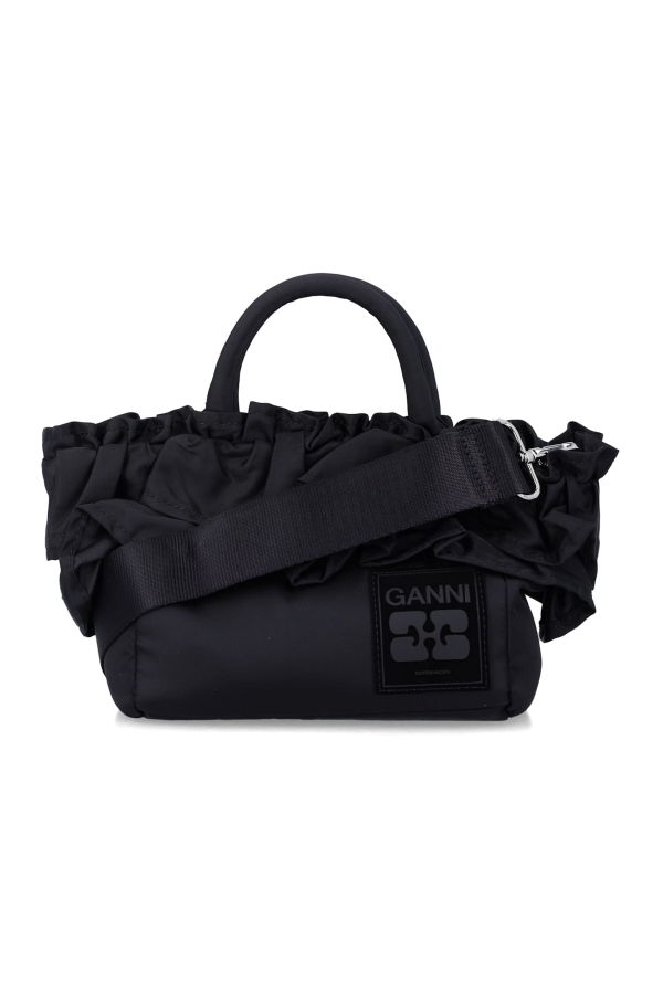 Ganni Ruffled Top Handle Bag - Black