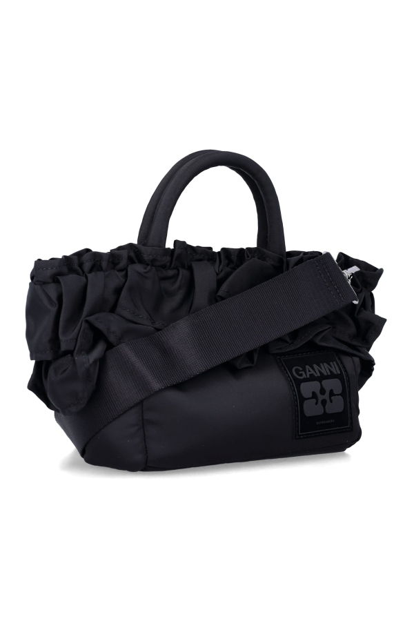 Ganni Ruffled Top Handle Bag - Black