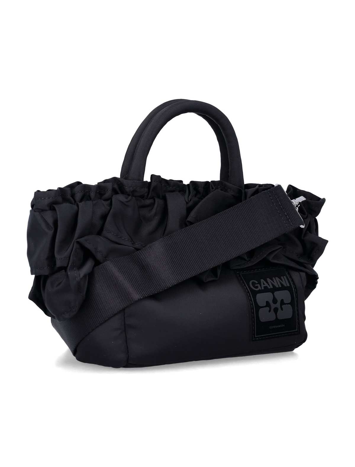 Ganni Ruffled Top Handle Bag - Black - Image 2 of 3