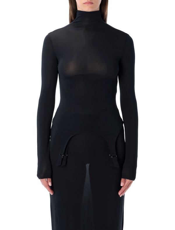 Jean Paul Gaultier Long-sleeve High-neck Bodysuit With Lingerie Details - Dark Navy