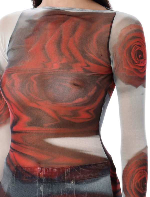 Jean Paul Gaultier Roses Mesh Top - White Red