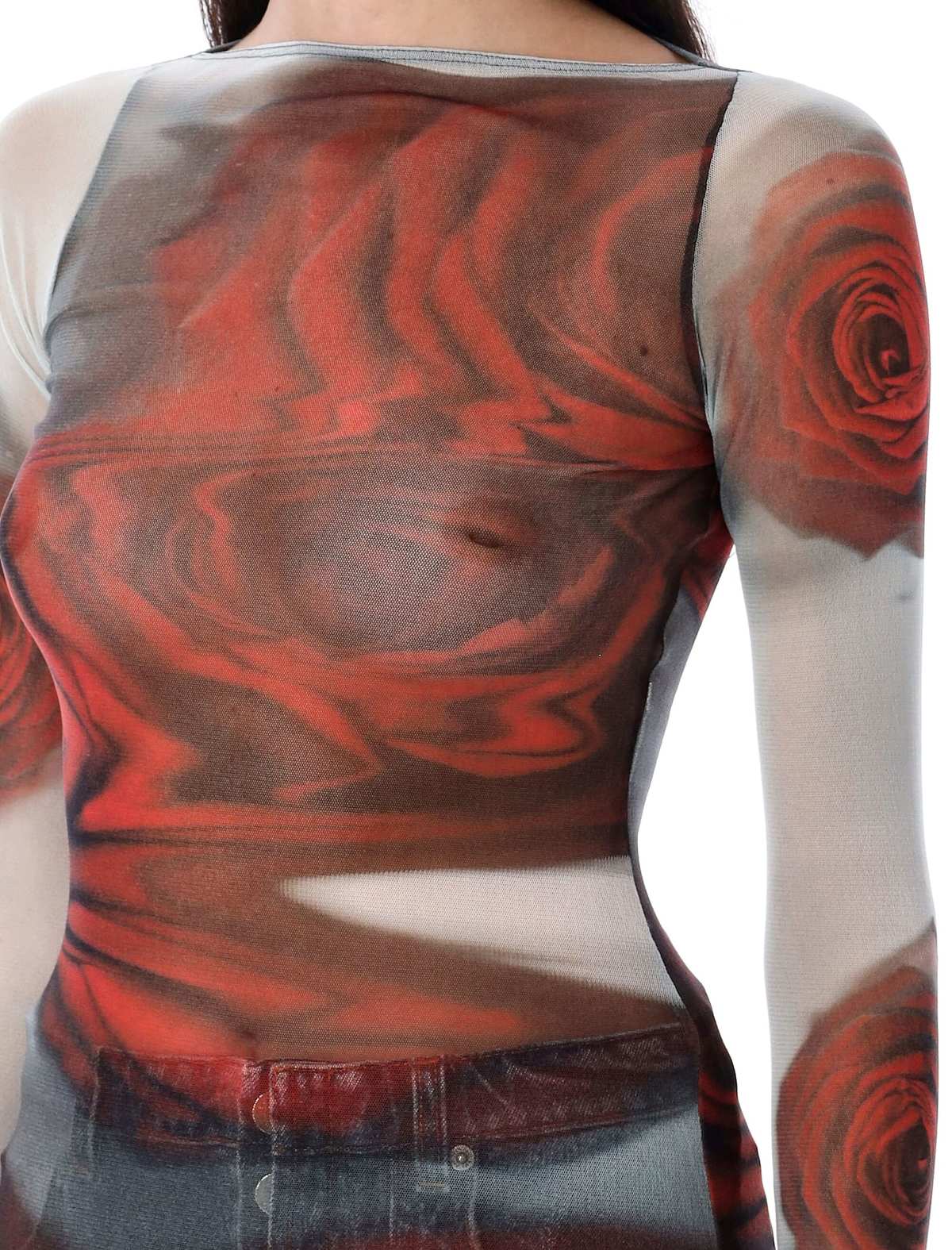 Jean Paul Gaultier Roses Mesh Top - White Red - Image 3 of 3