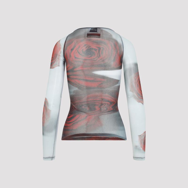 Jean Paul Gaultier Blurry Roses Top - White Grey Red