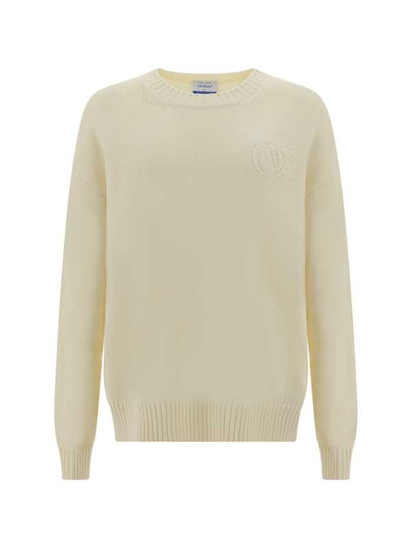 Off-White Sweater With Embossed Diagonal Motif Sweater - Cream
