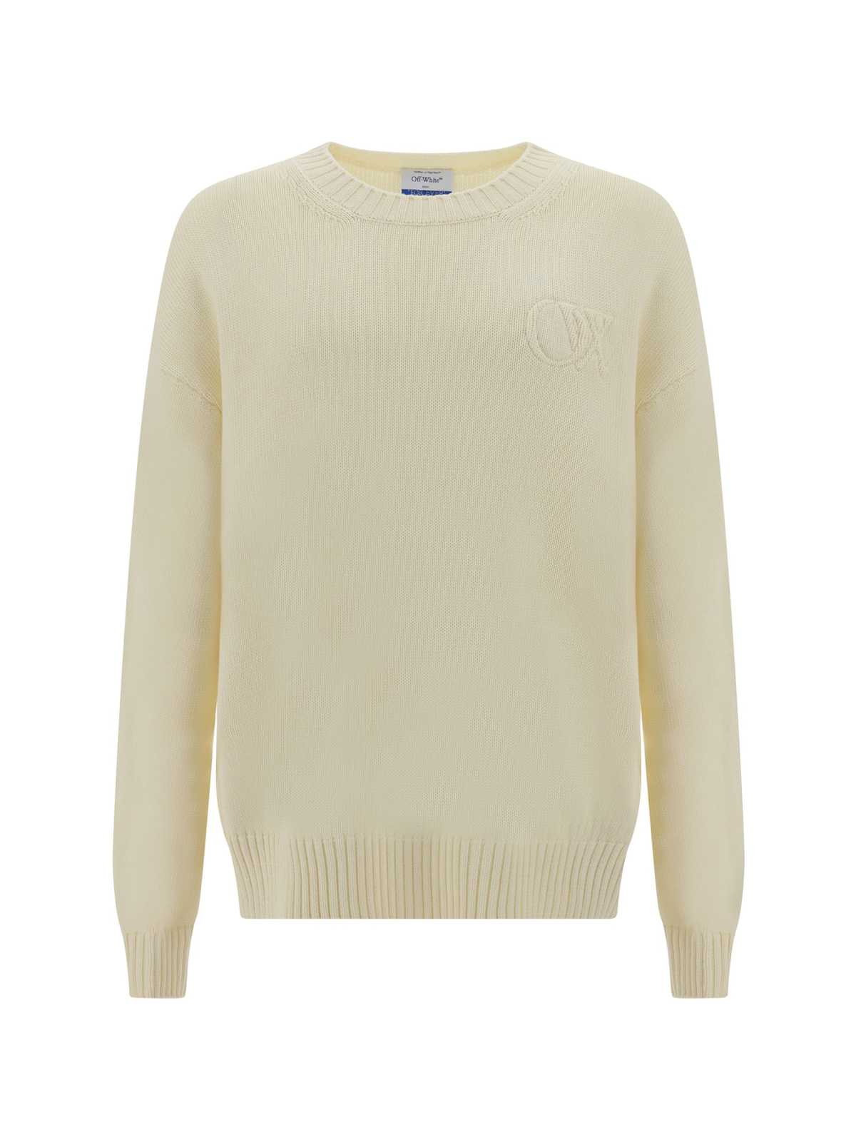 Off-White Sweater With Embossed Diagonal Motif Sweater - Cream - Image 1 of 3