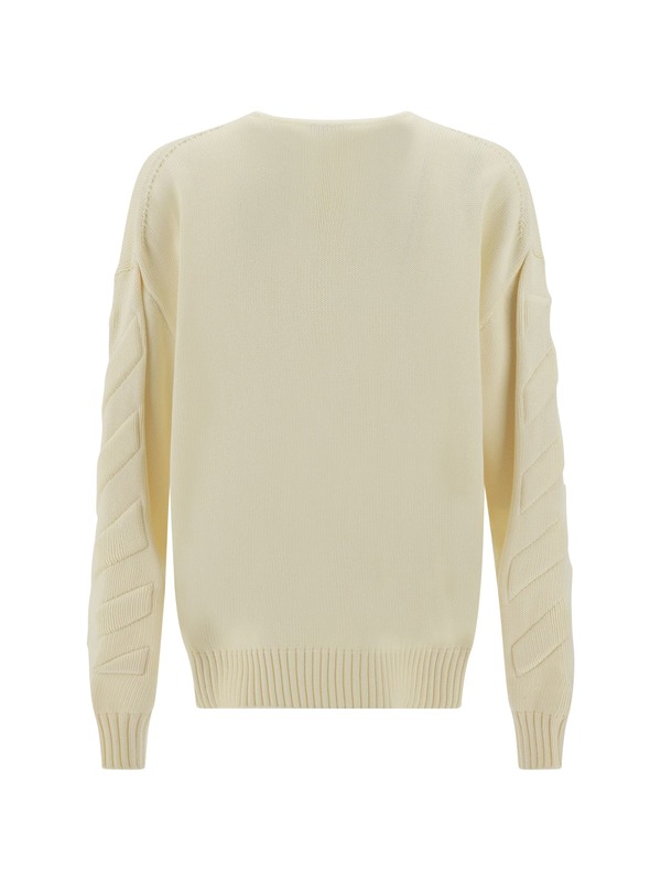 Off-White Sweater With Embossed Diagonal Motif Sweater - Cream