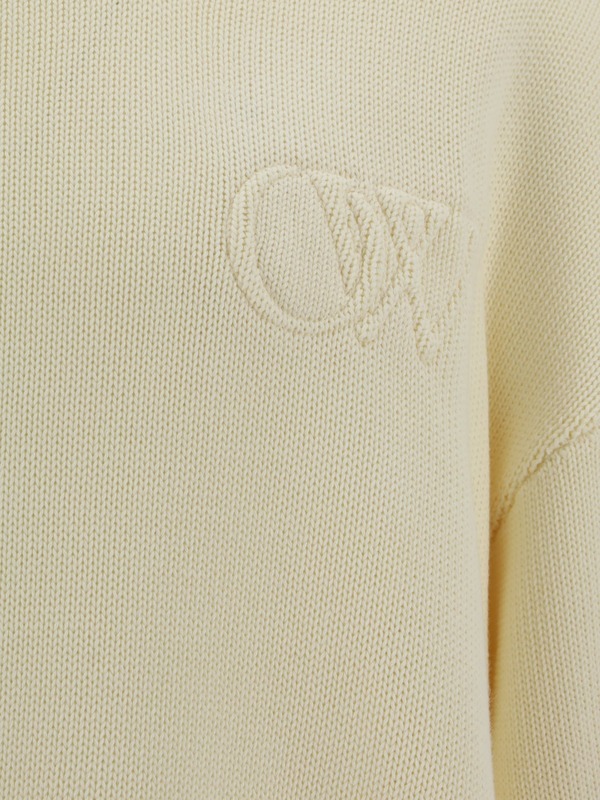 Off-White Sweater With Embossed Diagonal Motif Sweater - Cream