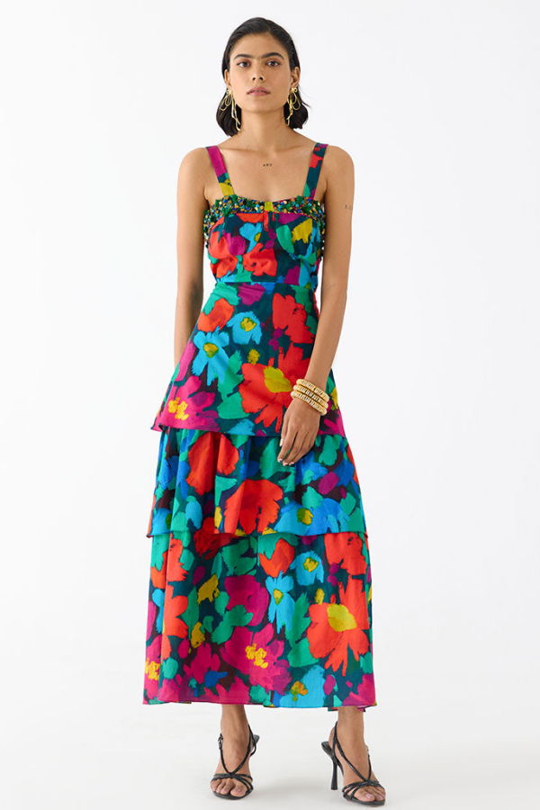 IKKIVI Anima Bustier Tiered Dress - Multi-Color