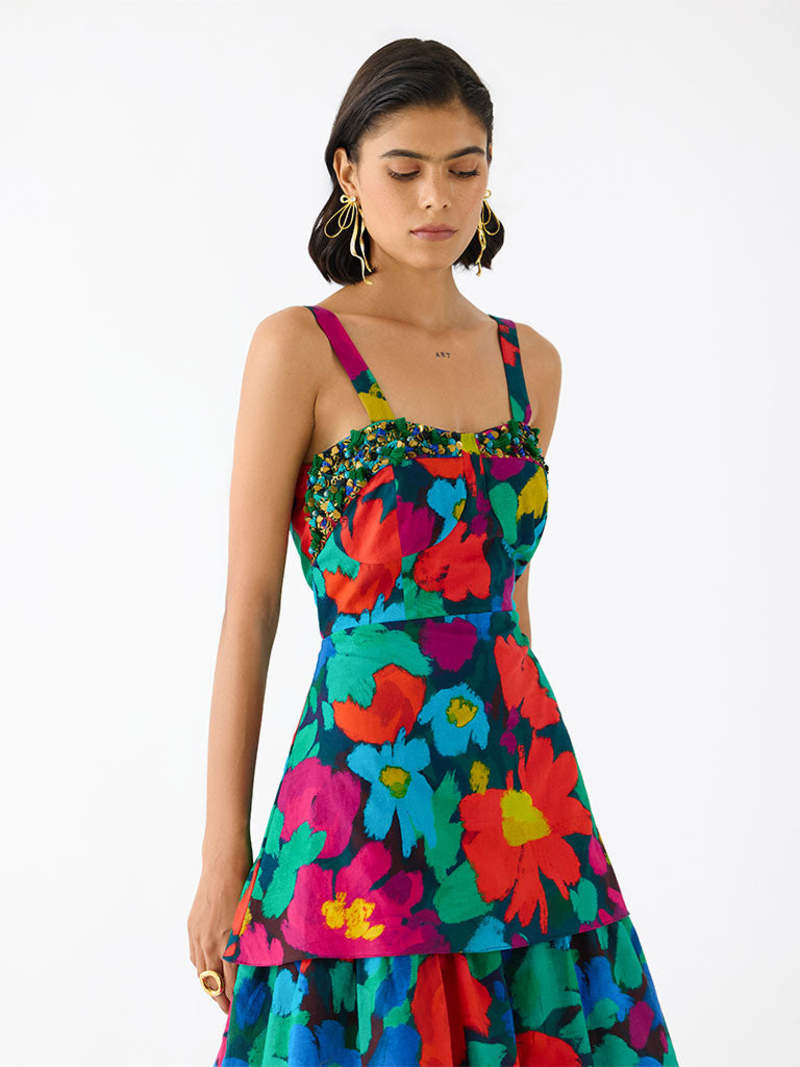 IKKIVI Anima Bustier Tiered Dress - Multi-Color