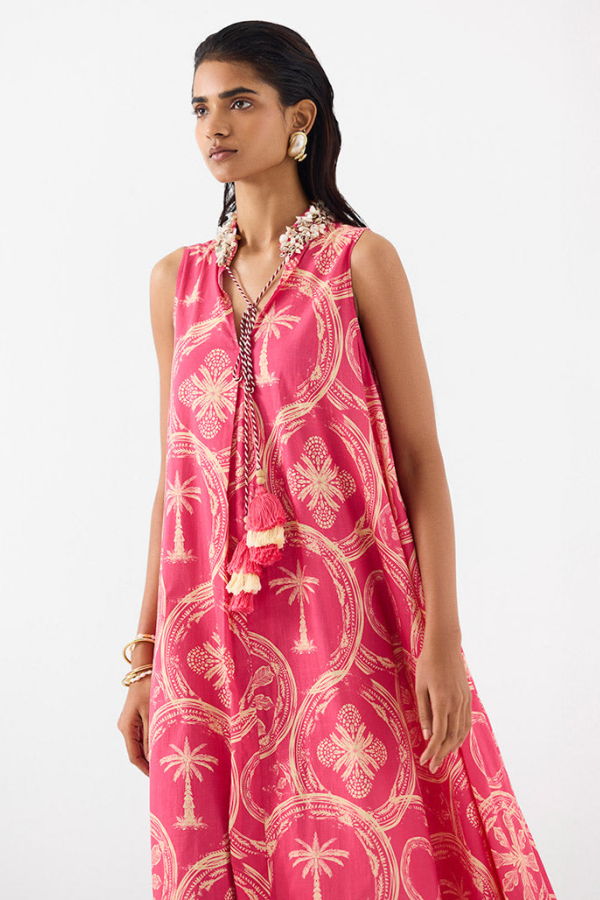 IKKIVI Areca Palm A-Line Dress - Pink