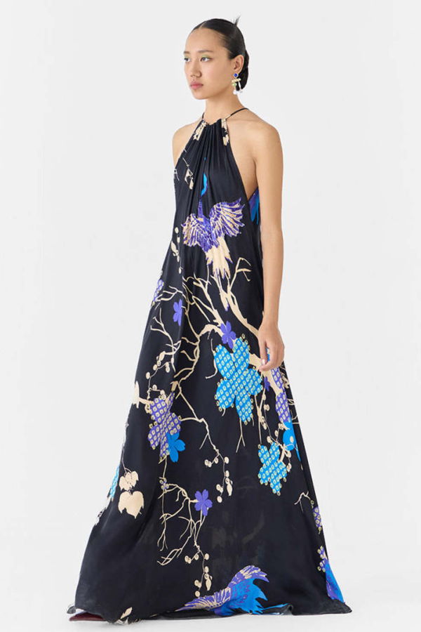 IKKIVI Crane Halter Dress - Black