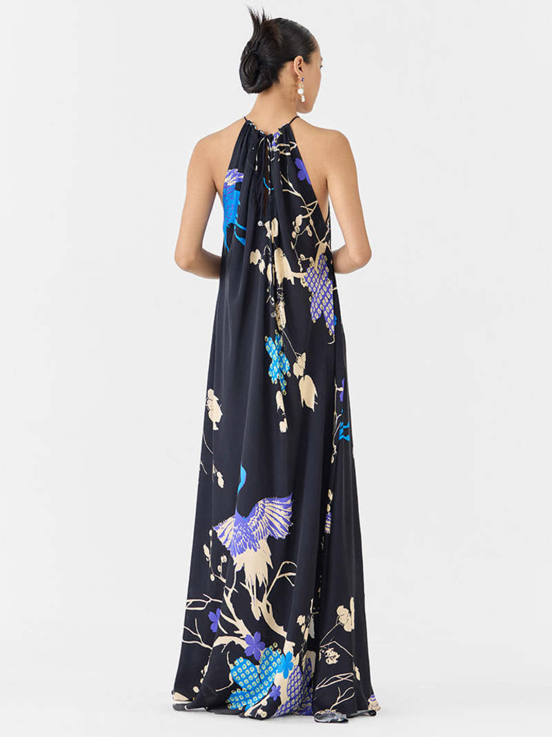 IKKIVI Crane Halter Dress - Black