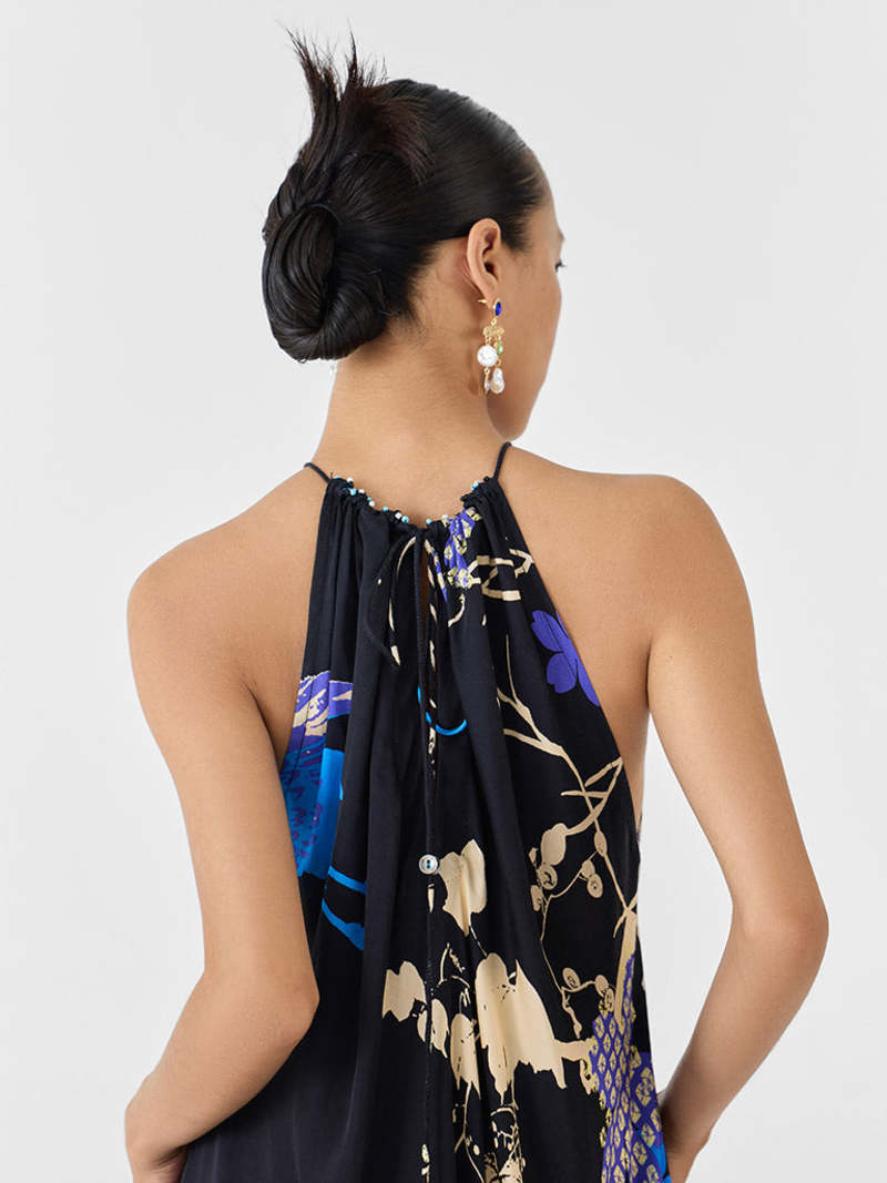 IKKIVI Crane Halter Dress - Black