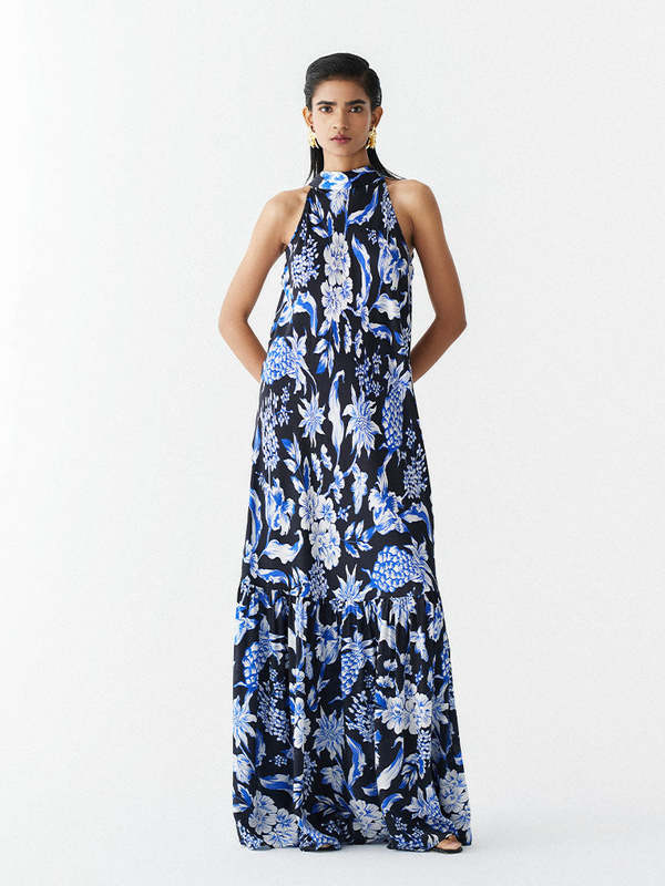 IKKIVI Black Pineapple Halter Dress - Black