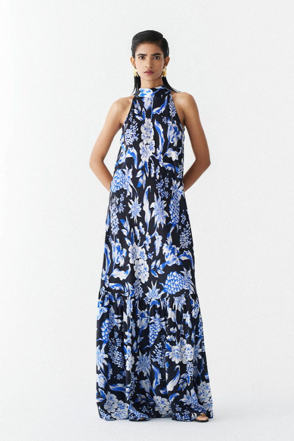 IKKIVI Black Pineapple Halter Dress - Black