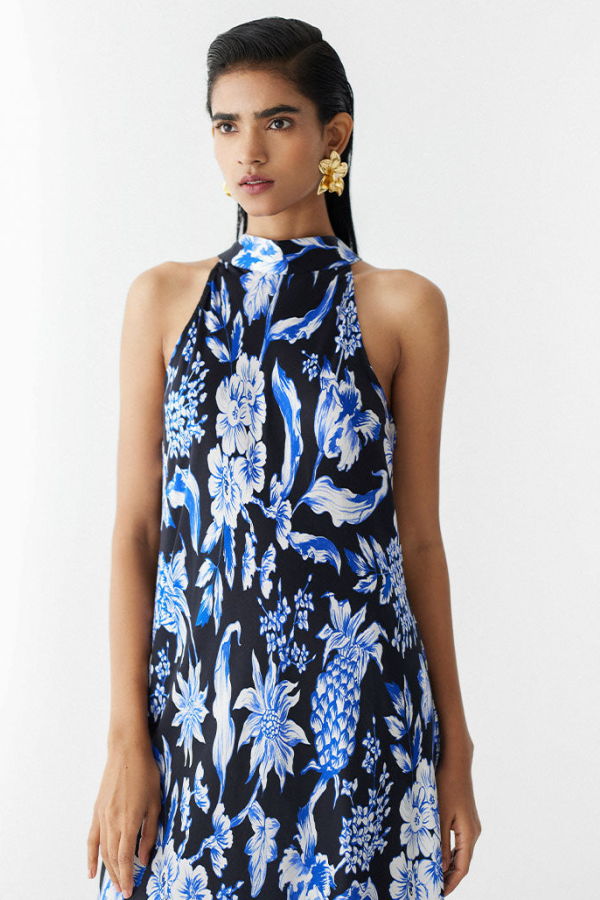 IKKIVI Black Pineapple Halter Dress - Black