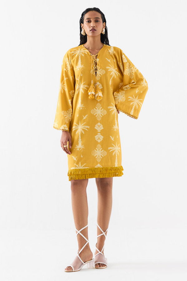 IKKIVI Cabana Bell Sleeves Dress - Yellow