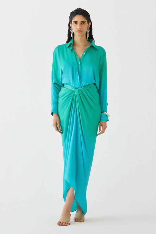 IKKIVI Caspian Shirt Draped Dress - Blue