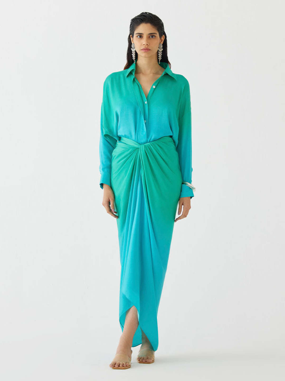 IKKIVI Caspian Shirt Draped Dress - Blue - Image 1 of 4