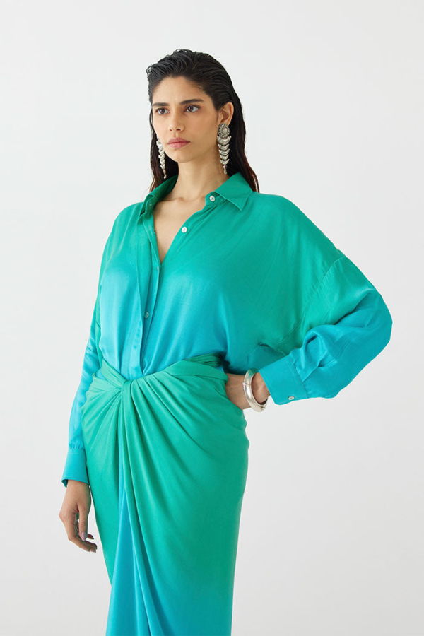 IKKIVI Caspian Shirt Draped Dress - Blue