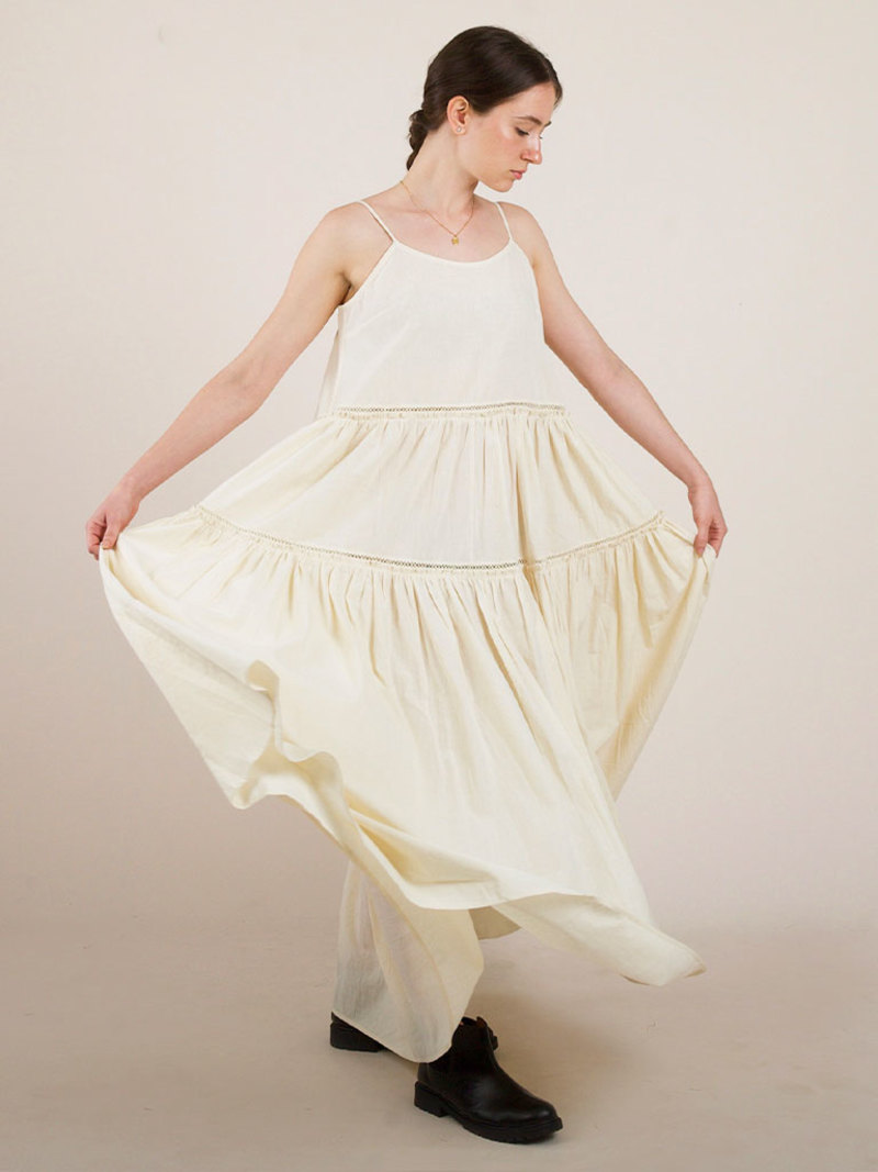 IKKIVI Cotton Flower Dress - Off-White