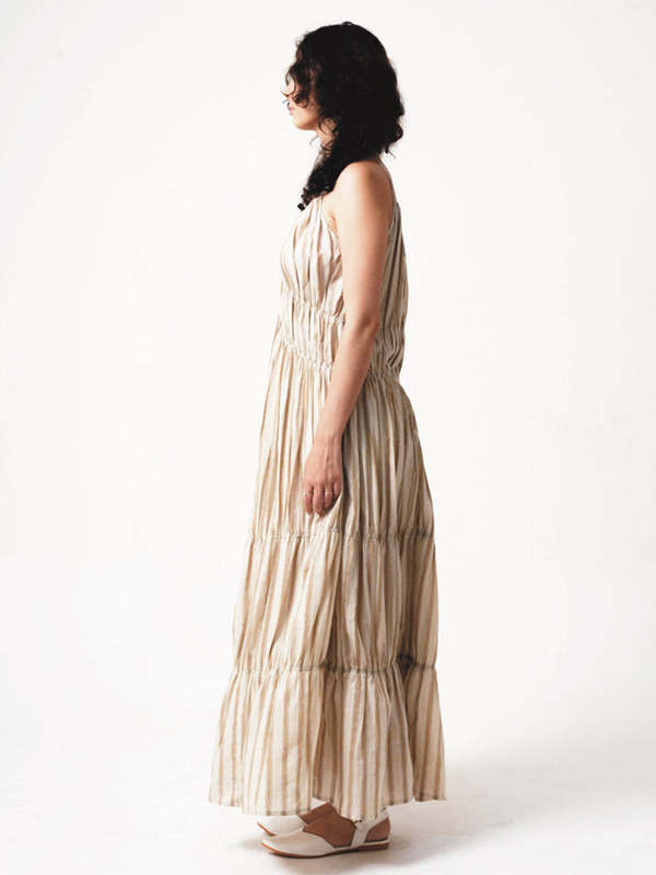 IKKIVI Gigi Dress - Greige and Tan Stripe