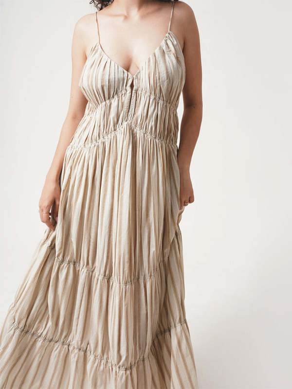 IKKIVI Gigi Dress - Greige and Tan Stripe