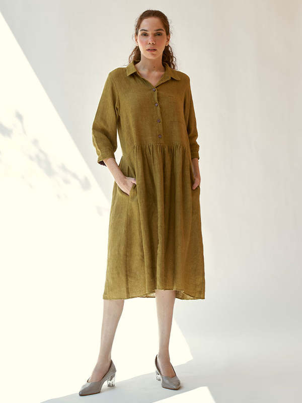 IKKIVI In The Moment Mustard Dress - Mustard