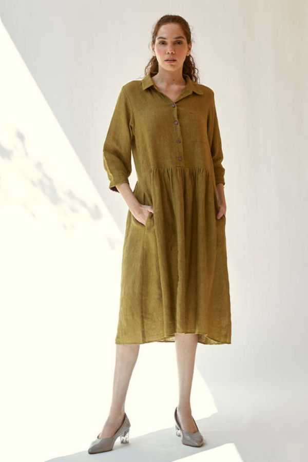 IKKIVI In The Moment Mustard Dress - Mustard