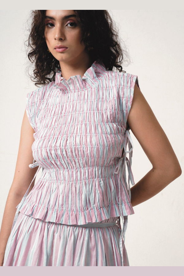 IKKIVI Iris Top - Baby Pink/Sky Blue Stripe