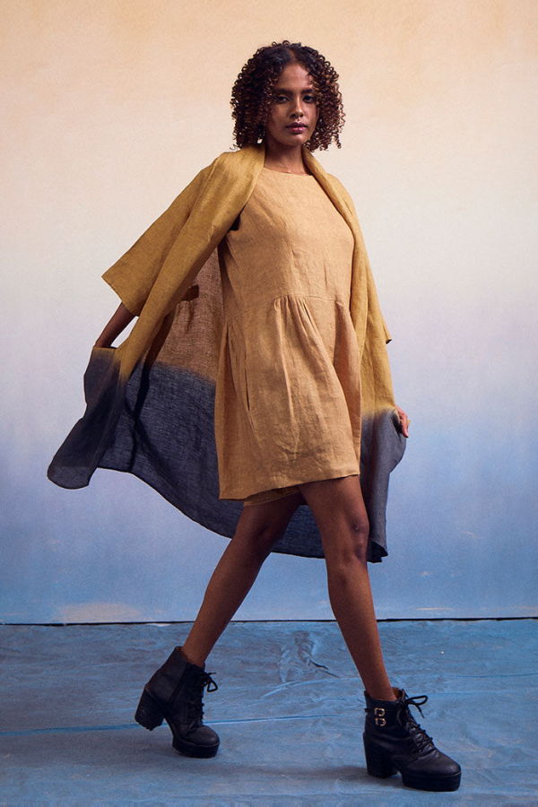 IKKIVI Joy Ombre Mustard Charcoal Suit Set