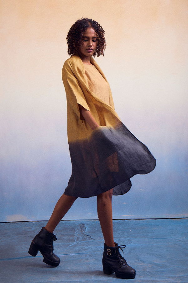 IKKIVI Joy Ombre Mustard Charcoal Suit Set