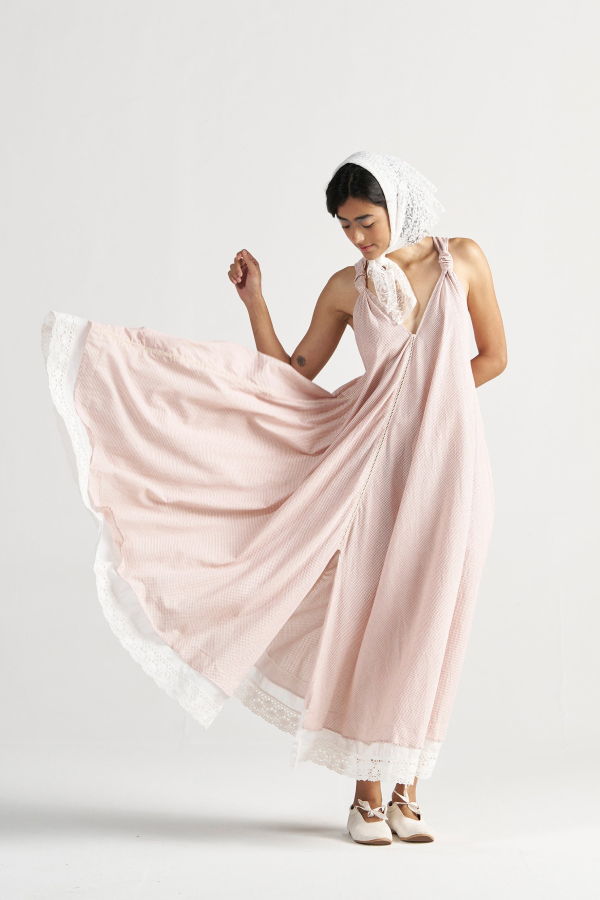 IKKIVI Madeleine Regular Grid Maxi Dress - Pink