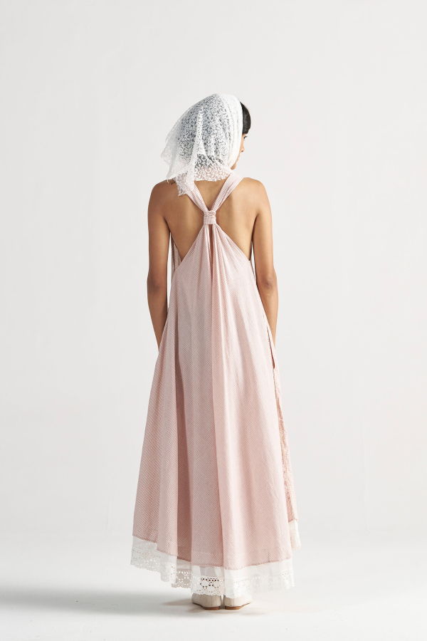 IKKIVI Madeleine Regular Grid Maxi Dress - Pink