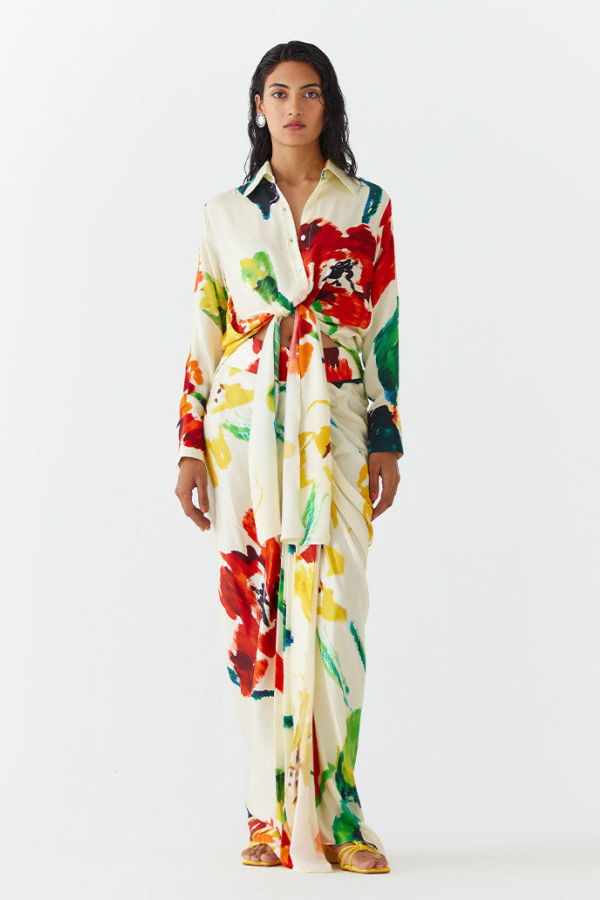 IKKIVI Monet Knot Shirt & Skirt Set - Off-White