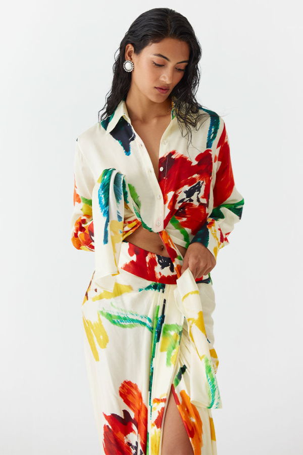 IKKIVI Monet Knot Shirt & Skirt Set - Off-White