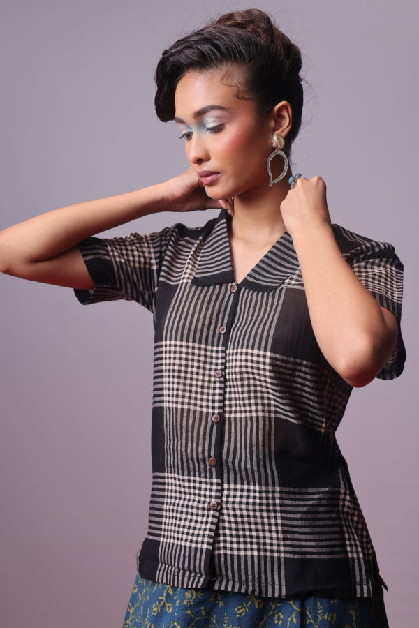 IKKIVI Monochrome Monsoon Shirt - Black / Pale Pink Check