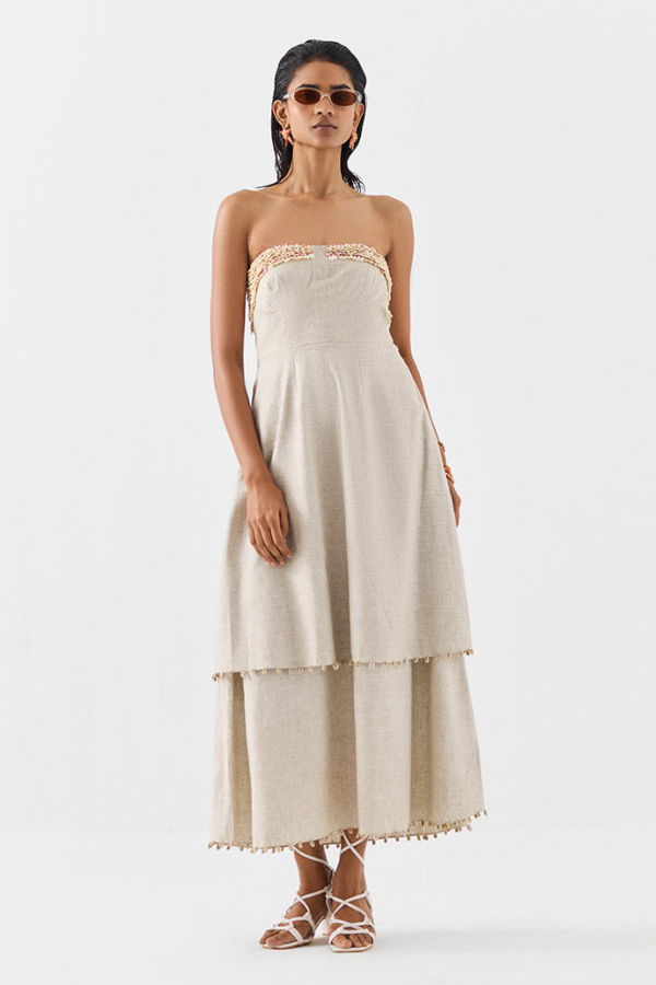 IKKIVI Palm Island Tiered Dress - Off-White