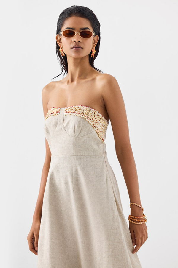 IKKIVI Palm Island Tiered Dress - Off-White