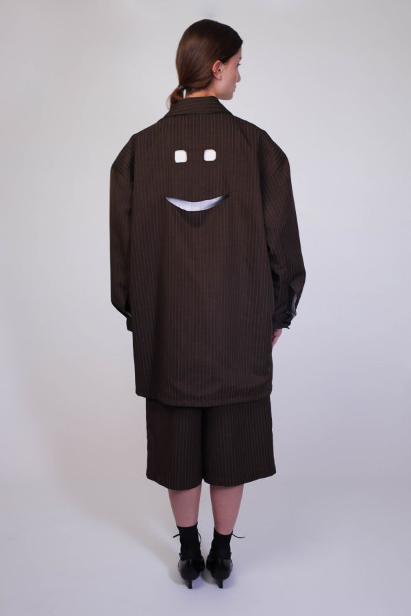 ALEJANDRA DE COSS Pinstripe Cut-Outs Overshirt - Brown