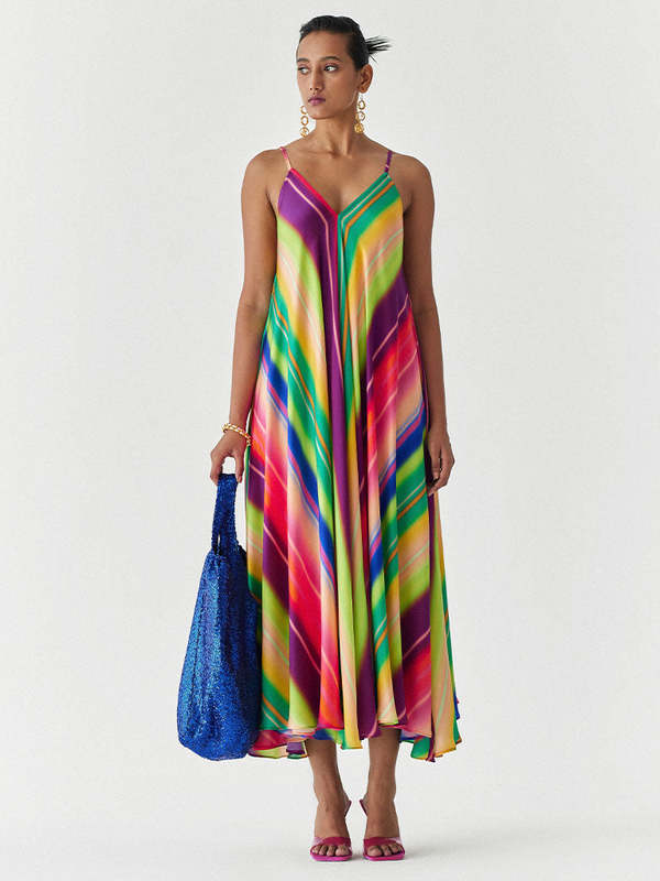 IKKIVI Rainbow Strappy Dress - Multi-Color
