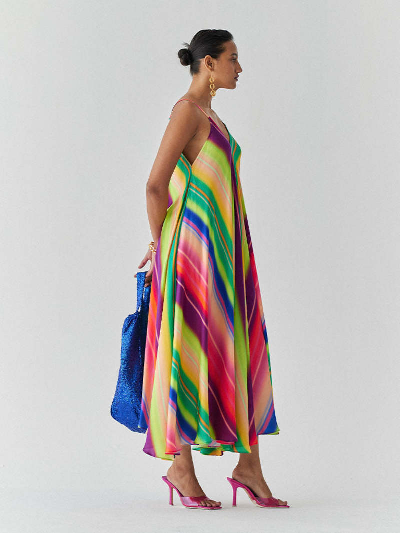 IKKIVI Rainbow Strappy Dress - Multi-Color