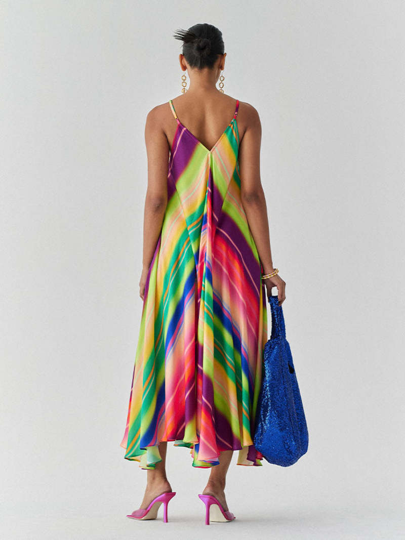 IKKIVI Rainbow Strappy Dress - Multi-Color
