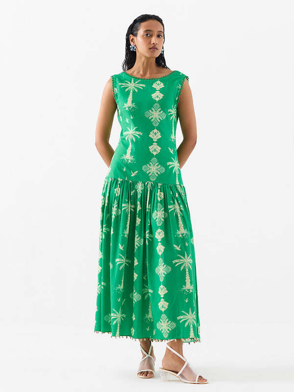 IKKIVI Sago Palm Long Dress - Green