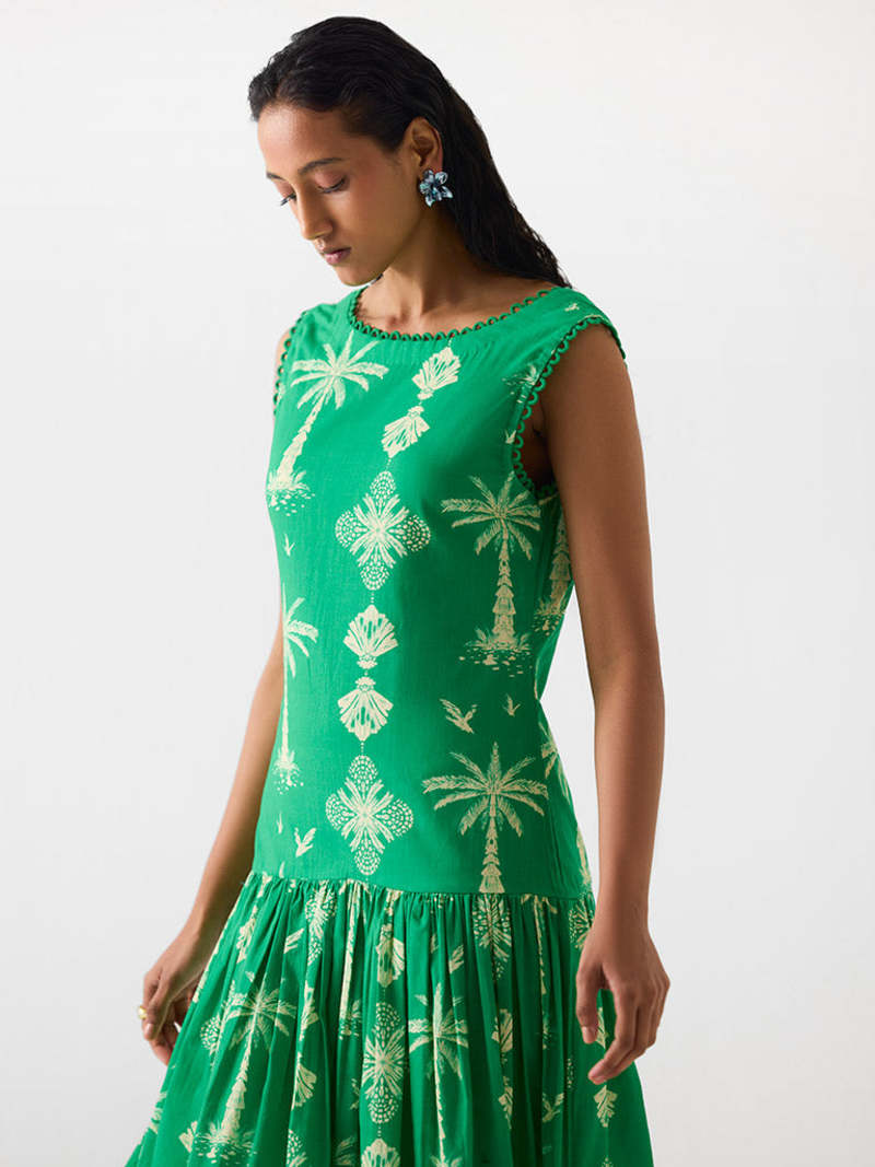 IKKIVI Sago Palm Long Dress - Green