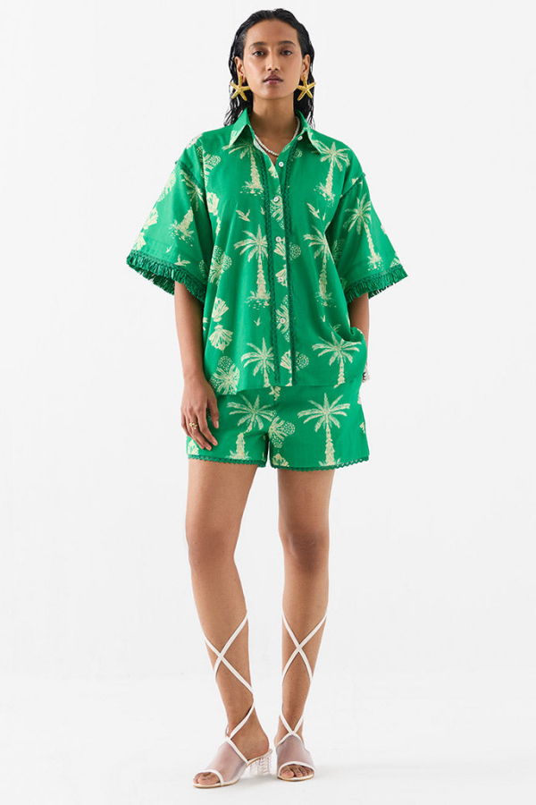 IKKIVI Sago Palm Shirt & Shorts Set - Green