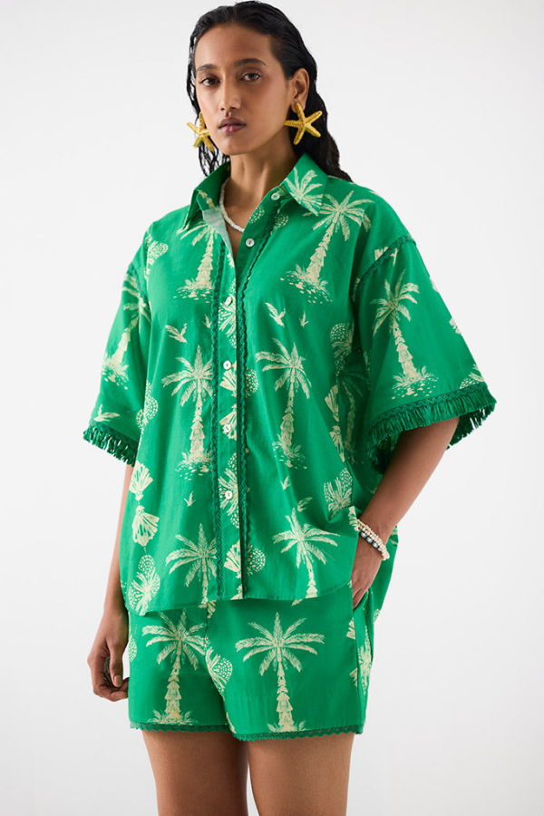 IKKIVI Sago Palm Shirt & Shorts Set - Green