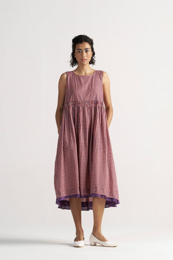 IKKIVI Simply Her School Grid Dress - Red