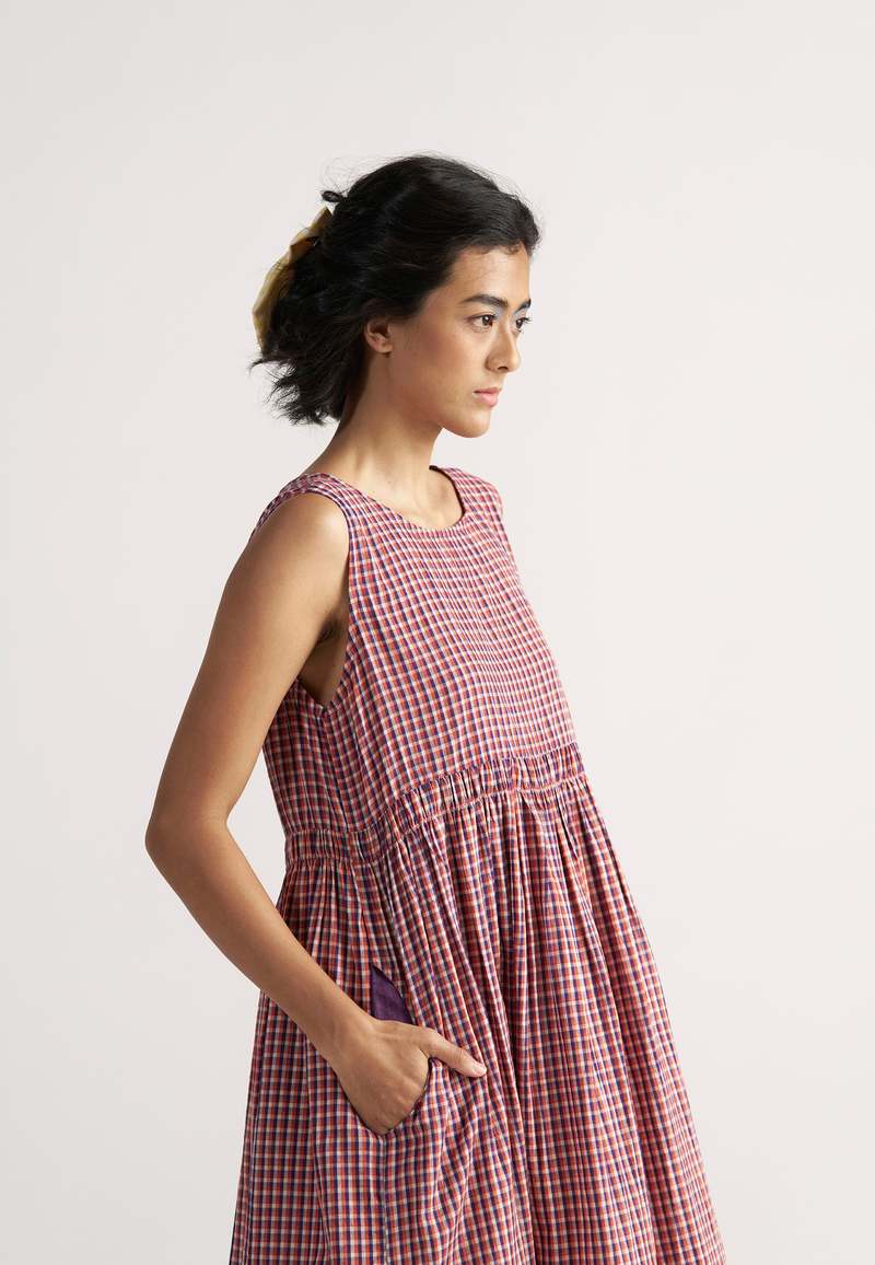 IKKIVI Simply Her School Grid Dress - Red