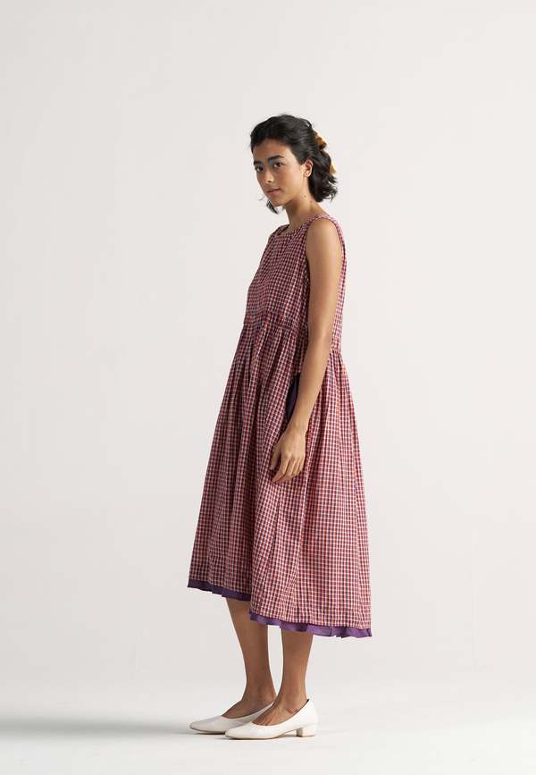 IKKIVI Simply Her School Grid Dress - Red